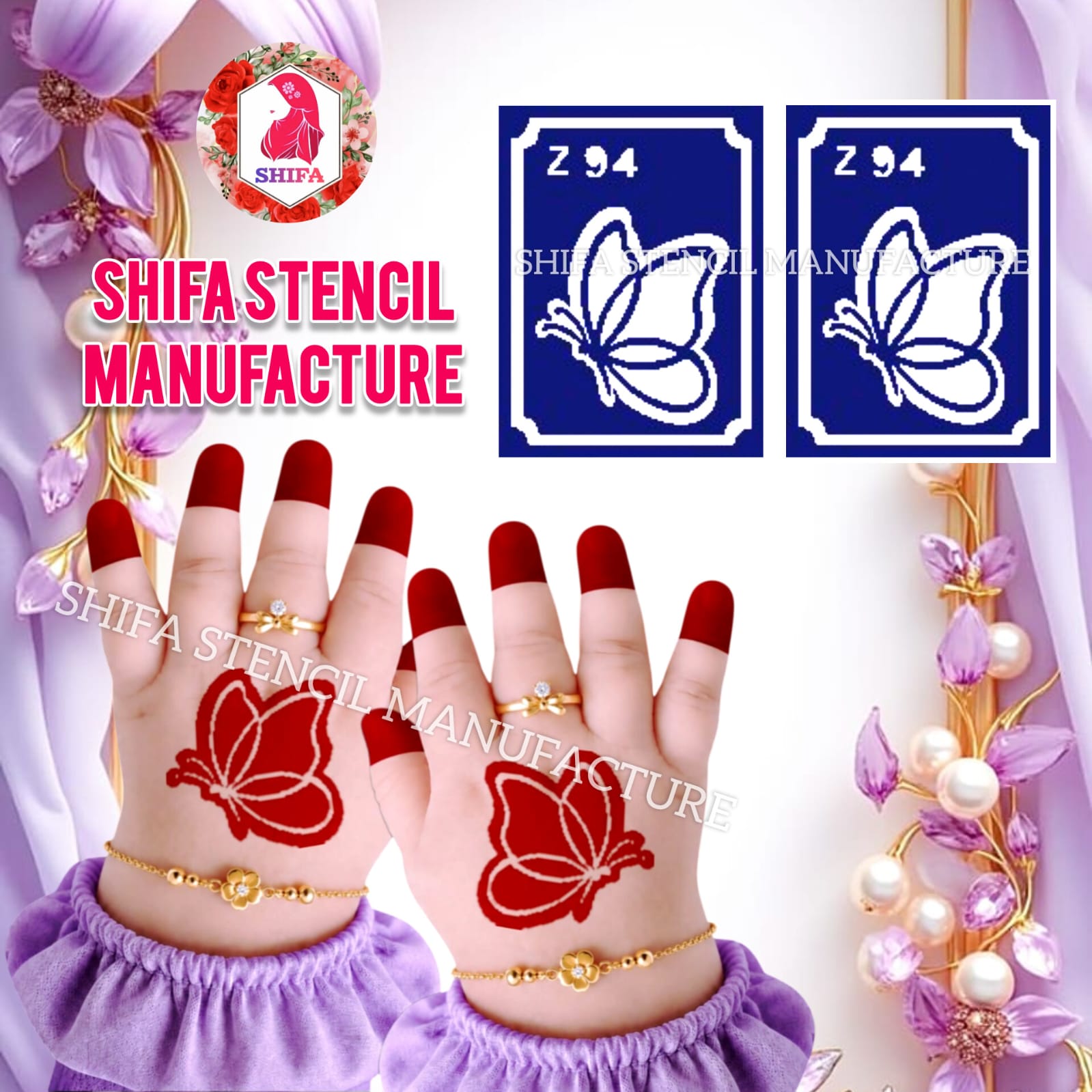 Z 94 Elegant Butterfly Sticker overview Henna Stencil - Shifa Stencil